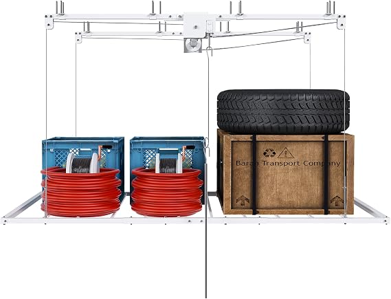 Montary 6x3 FT Overhead Garage Storage Rack for 10-12 FT Ceiling, Adjustable Ceiling Lifting Storage Rack with Safety Lock, 370LBS Capacity All-Steel Heavy-Duty Garage Lifting Organizer