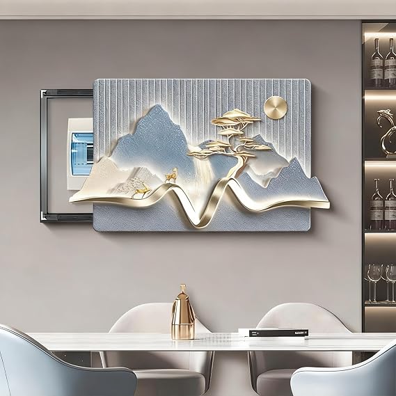 Decorative Fuse Box Covers Hide Electrical Panel Meter Breaker Wall Mounted Cover, Creative Landscape Picture Wall for Living Room Study Bedroom Decor(Black5,94 * 55cm/37 * 21.7in)