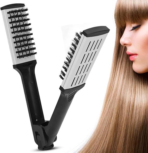 Boar Clamp Hair Brush Straightener No Electric,Hair Detangler Brush Hair Styling Tool Double Side Hair Comb Straightener Clamp Hair Straightening Comb Styling Tools Boar