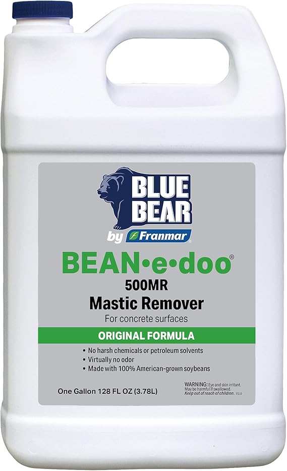 Blue Bear 500MR BEAN-e-doo Concrete Mastic Remover Professional Soy-Based Adhesive Remover for Carpet, Tile & Asbestos Mastics Low-Odor, Non-Toxic, Safe for Schools & Hospitals