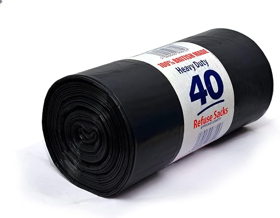 Homewise 40 Bin Bags Heavy Duty 100L Bin Bag Refuse Sacks Pack Of 40 Black Bags For Rubbish Large Bin Bags Eco Friendly for Home Offices & Garden Extra Strong Bin Liners Made from Recycled Material