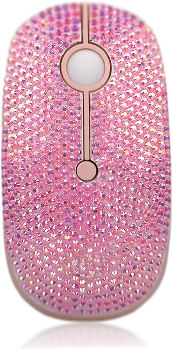 WONGS Bling Austrian Crystal Rhinestone 2.4G Noiseless Wireless Mouse, with USB Receiver ,Portable Computer Mice for PC, Tablet, Laptop, Notebook, Gift - Pink Colorful