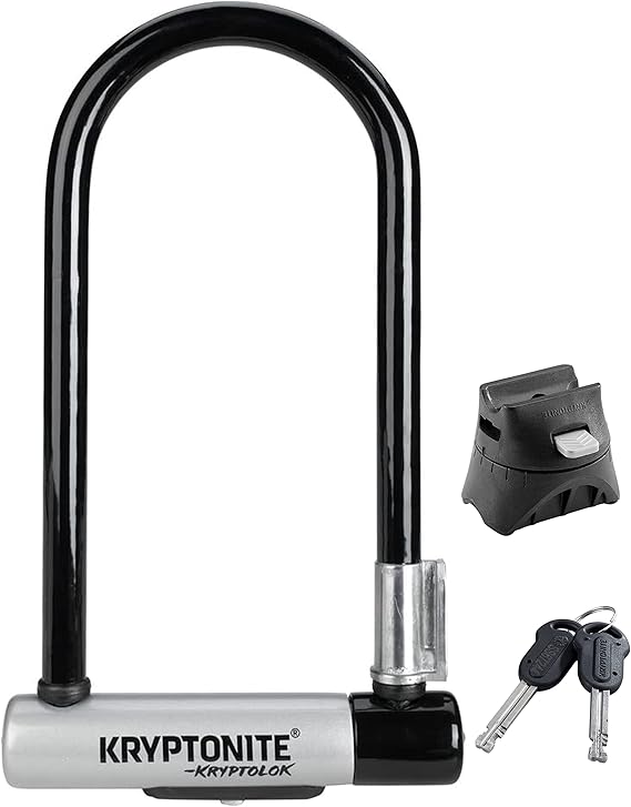 Kryptonite Kryptolok Standard Bike U-Lock, Heavy Duty 12.7mm Steel Shackle | Anti-Theft High Security Bicycle Lock with FlexFrame-U Bracket, 4 in x 9 in Interior, 2 Keys and Vinyl Coating