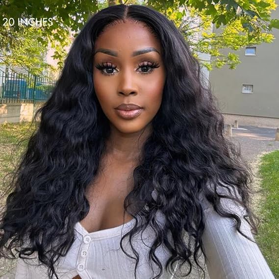 Water Wave Black V Part Curly Wig Loose Wavy Wig Upgrade U Part Synthetic Wigs for Black Women Full Head Clip In Hair Glueless Hair Replacement Synthetic Wigs (Black, 26 Inch)