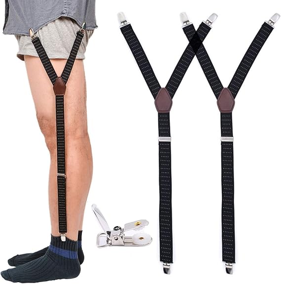 Mens Shirt Stays Adjustable Elastic Military Garter Sock Clips