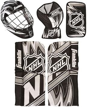 Franklin Sports NHL Youth Knee Hockey Goalie Pads + Helmet Set - Kids Knee + Mini Hockey Goalie Gear + Equipment - (2) Leg Pads, Catch Glove, Blocker + Mask Included