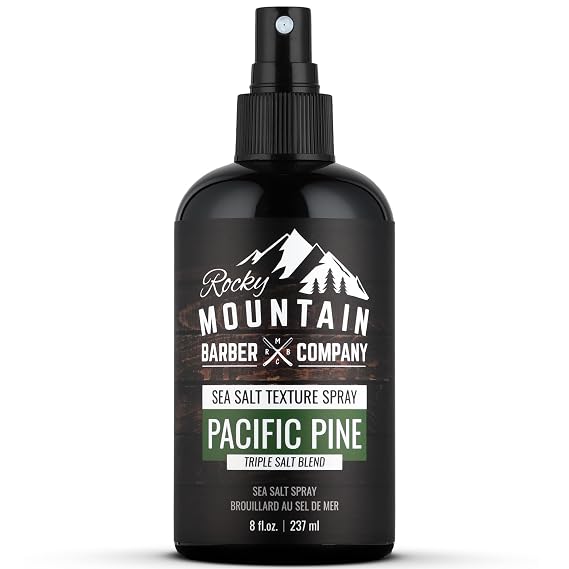 Rocky Mountain Barber Company Sea Salt Spray for Men - Adds Volume, Texture and Light Hold for All Hair Types - Triple Salt Blend - 8 oz