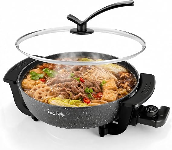Food Party Hot Pot Electric Skillet 2 in 1 Hotpot Pot Electric Pot for Cooking 6L 110V 1100W Non-Stick PFOA FREE Shabu Shabu Pot