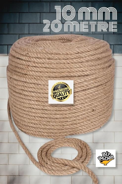Flea Market Jüt Halat İp 10mm 20 Metre, Kendir İp, Hasır İp, Dekor İpi