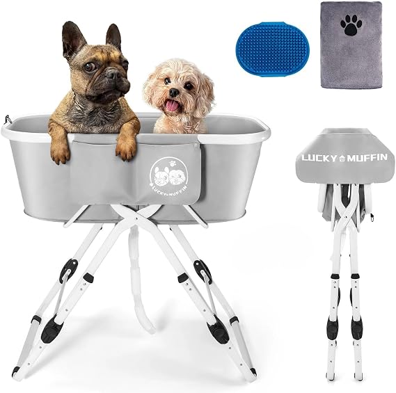 Premium Elevated Portable & Foldable Dog Bathtub 5 Adjustable Heights for Back-Friendly Grooming. Portable Indoor/Outdoor Pet Washing Station, Supports Small & Medium Dogs, Cats
