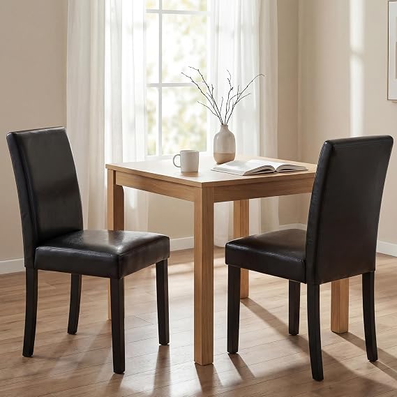 Modern PU Upholstered Dining Chairs Set of 2,Elegant Design Kitchen & Dining Room Chairs with High Back, Solid Wood Legs, Water-Resistant Leather for Home Dining Space,Black