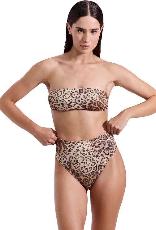 Gottex Luma Bandeau Bikini Top- Shimmer Animal Print, Adjustable Removable Straps & Back Tie, Bottoms Sold Separately