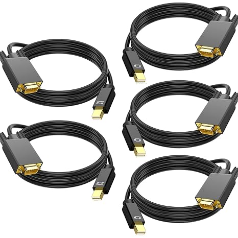 5 Pack Mini Displayport to VGA Cable 6FT, Mini DP to VGA Cable (Thunderbolt 2 Compatible) with MacBook Air/Pro, Surface Pro/Dock, iMac, Mac mini, Monitor, Projector