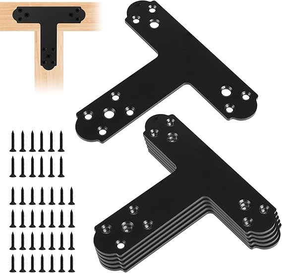 Black T Mending Plate 8pcs T Shape Repair Plates Thickness 4mm T Plate Mending Bracket for Repairing Fixing Connecting Wood, Furniture, Truss Framing