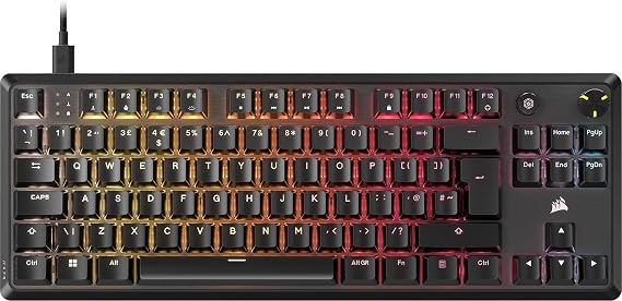 Corsair K70 CORE TKL RGB Tenkeyless Mechanical Gaming Keyboard – Pre-Lubricated MLX Red v2 Linear Switches – Dual-Layer Sound Dampening – ABS Double-Shot Keycaps – QWERTY UK – Black