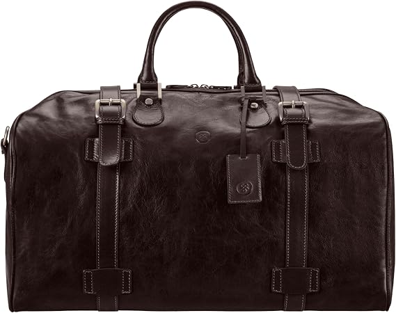 Maxwell Scott - Personalized Mens Luxury Large Leather Duffle Bag for Luxury Travel - The FleroL - Dark Brown