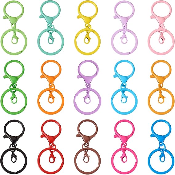30Pcs 15 Colors Lobster Claw Clasps Keychain - Colorful Metal Swivel Trigger Clips With Jump Rings, Flat Split Ring, Spray Painted Iron Key Rings for DIY Craft