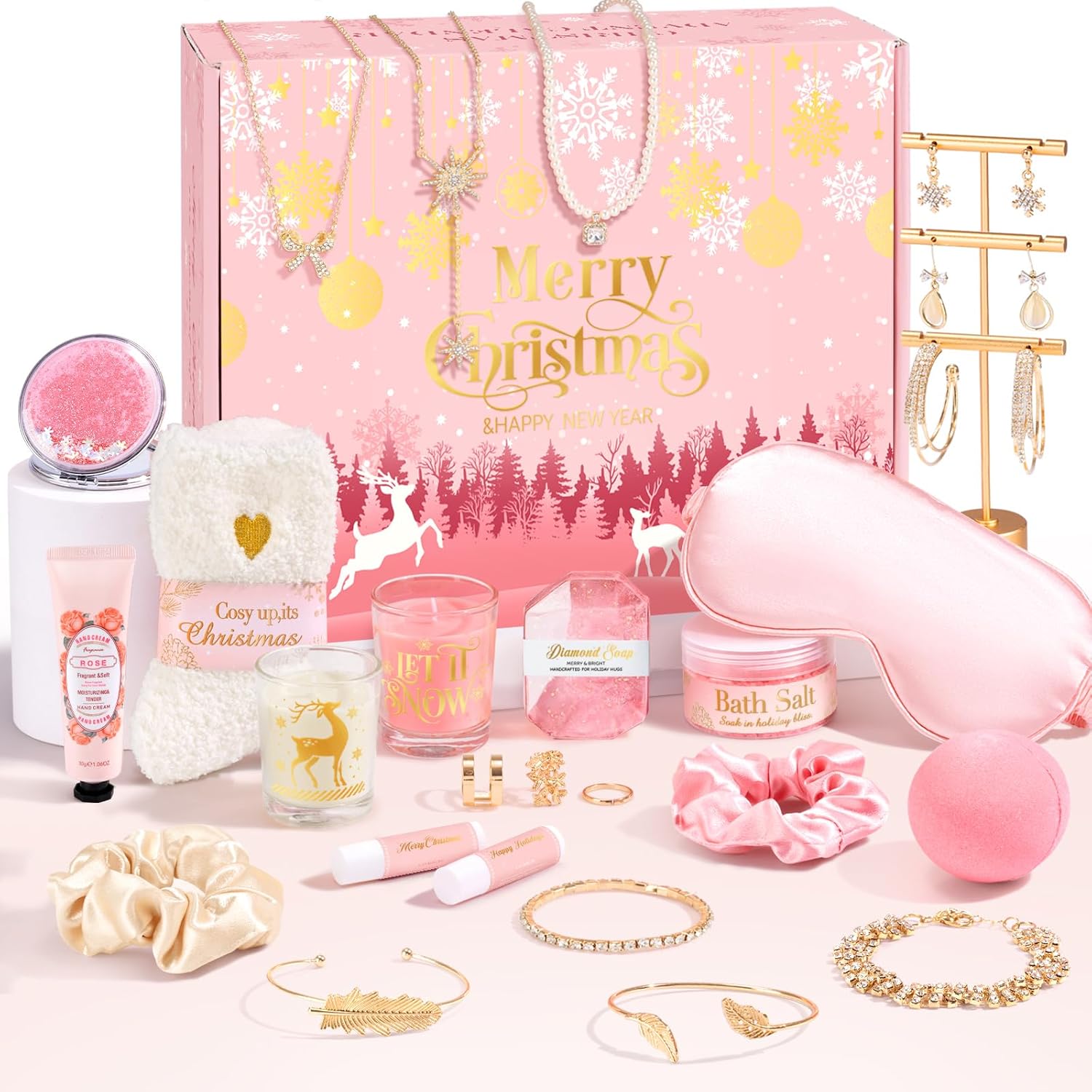 Advent Calendar 2025 Adult Women, 24 Days of Christmas Advent Calendar for Her Women Mom Wife Girlfriend Sister, Christmas Countdown Gifts Basket with Beauty Bath & Jewelry(Jewelry Shelf Not Included)