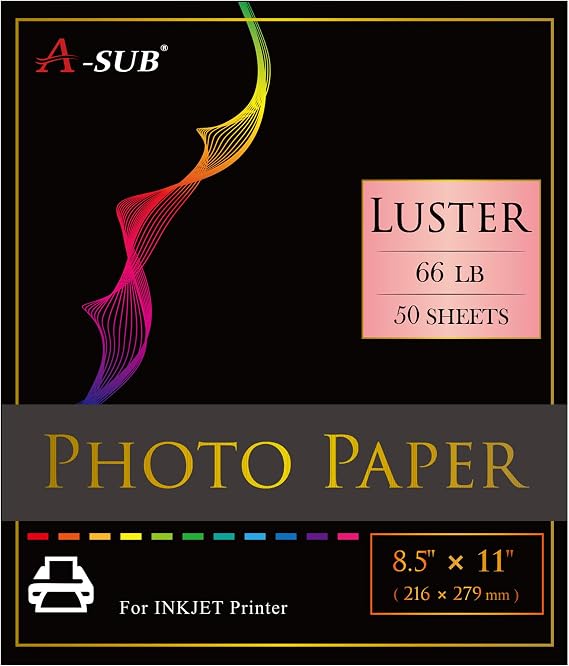 A-SUB Luster Photo Paper, Waterproof, 8.5x11 Inch