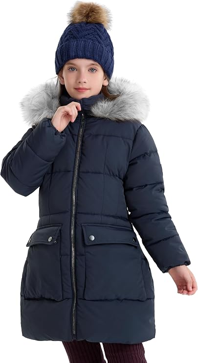 maoo garden Girls Puffer Winter Coat Faux-Down Heavyweight Snow Parka Fuzzy Fur Lining Hood Water-Resistant Long Jacket