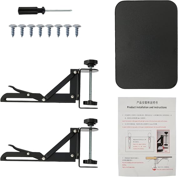 Ergonomics Desk Extender Tray, Desk Extension Board, Suitable for Office,Clamp-on 9.84 x 6.89 inch Desk Extender, Foldable Keyboard Tray, Table Mount for Sit Stand Desks, Black