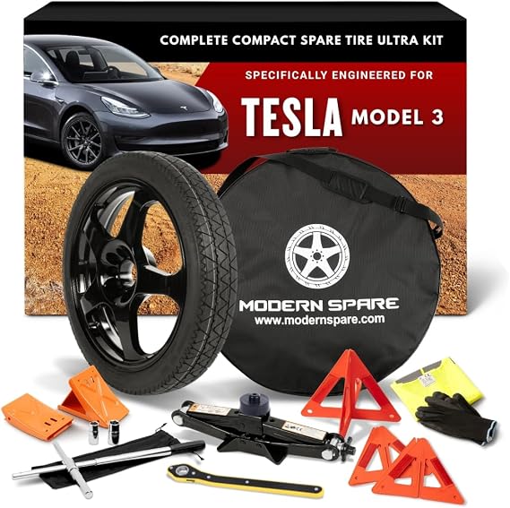 Modern Spare - Fits 2017-2026 Tesla Model 3 - Complete Compact Spare Tire Ultra Kit With Carrying Case