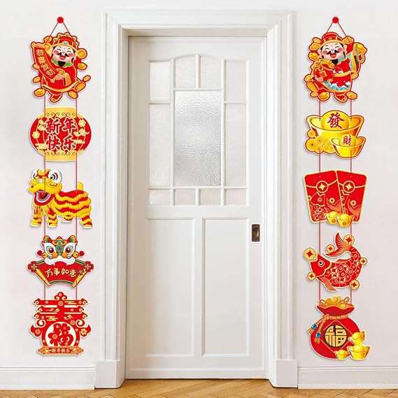 Red and Gold Chinese New Years Decorations Happy New Year Banner 2026 Year of the Horse Spring Festival Door Hanging Banner for Lunar New Year 2026 Decorations