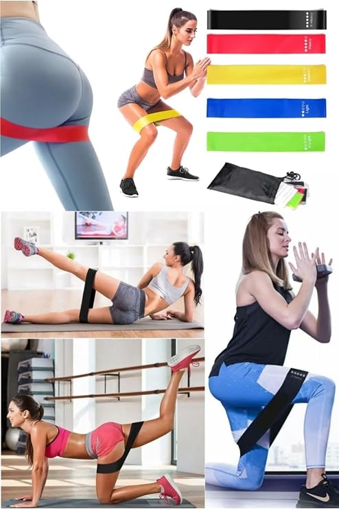 Eğzersiz Direnç Bandı 5 Adet Farklı Dirençte Pilates Squat Aerobik Bandı - Hafif,Orta,Sert Çalışma Lastiği-Evde Ofiste Spor Karın Kası Sıkılaşma Seti Pilates Lastiği