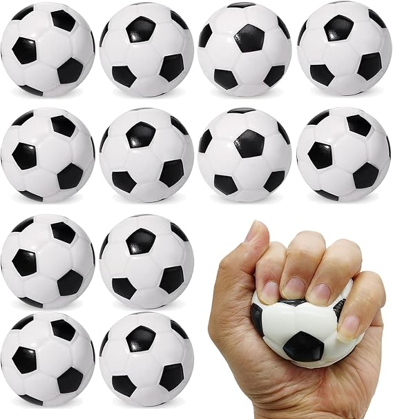12-Pack Soccer Stress Balls 2.5 Inch Small Soft Foam Squeeze Soccer Mini Sport Balls for Kids Party Decorations, Favors & Anxiety Relief , Hand Exercise, Team Building Gifts School Rewards