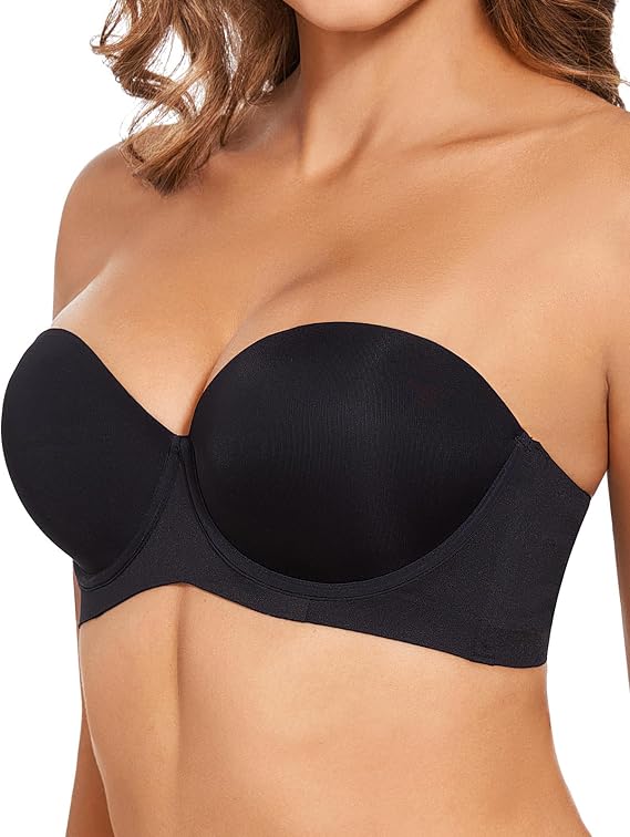 Upushall Push Up Strapless Bras for Women Thick Padded Balconette Seamless Convertible Bra for Small Chested Add a Cup