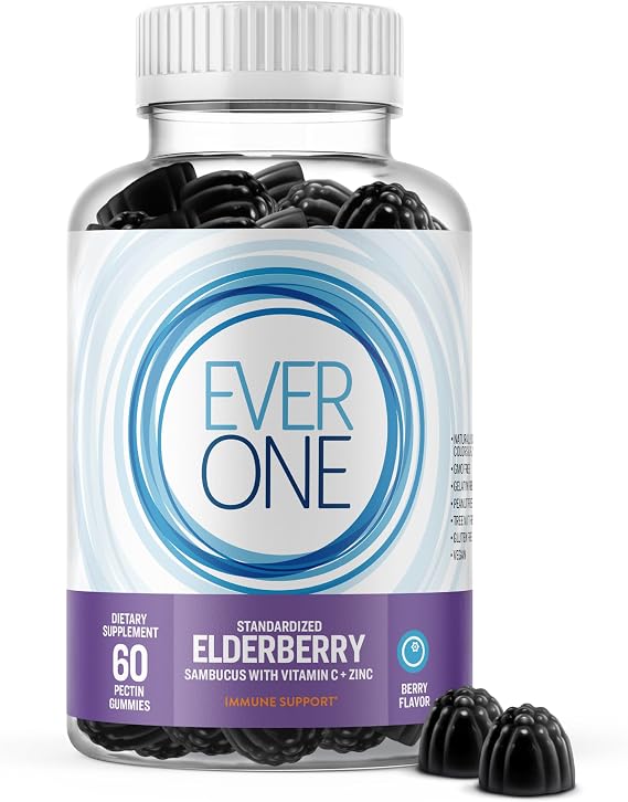 Ever One Sambucus Elderberry Gummies for Adults with Vitamin C and Zinc | Immune Support Supplement - Vegan, Gelatin Free, Gluten Free, GMO Free-Berry Flavored, Black Elderberry Immune Gummy Vitamins