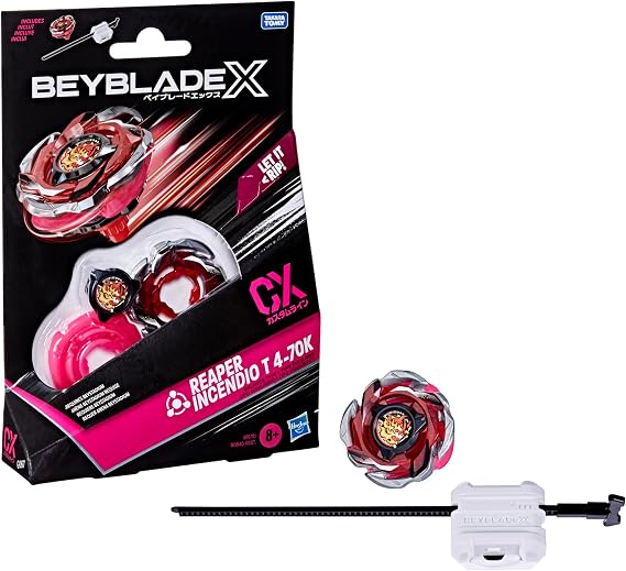Bey Blade X Reaper Incendio T 4-70K CX Starter Pack Set, Balance Type Top and Launcher; Authentic Takara Tomy Battle Tops Games, Toys for Boys and Girls 8+