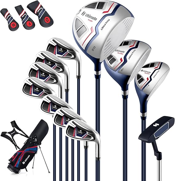 GYMAX Golf Clubs for Men, 16PCS Right Handed Complete Golf Set - 3 Woods #1#3#5, 5 Irons #5#6#7#8#9, SandPitching Wedge, Putter, 3 Head Covers, Rain Hood & Stand Bag