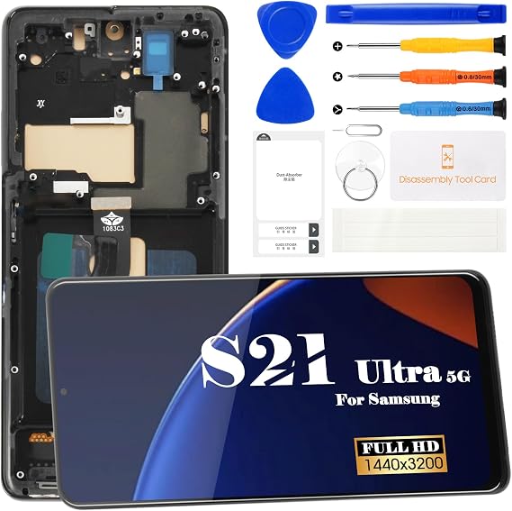 SRJTEK Incell For Samsung Galaxy S21 Ultra 5G LCD Screen Replacement For Samsung S21 Ultra 5G Display for SM-G998U SM-G998b/DS Ddigitizer Replacement Touch Screen Repair Part With Frame(Black)