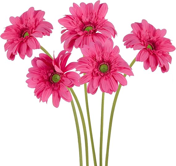 Hot Pink Gerbera Daisy Artificial Flowers 5PCS Faux Wildflowers with 26.7" Stems, Real Touch Gerber Daisies for Summer Flowers Artificial Decoration, Bouquets & Party Arrangements