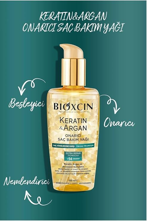 Bioxcin Keratin & Argan Onarıcı Saç Bakım Yağı, 150 ml