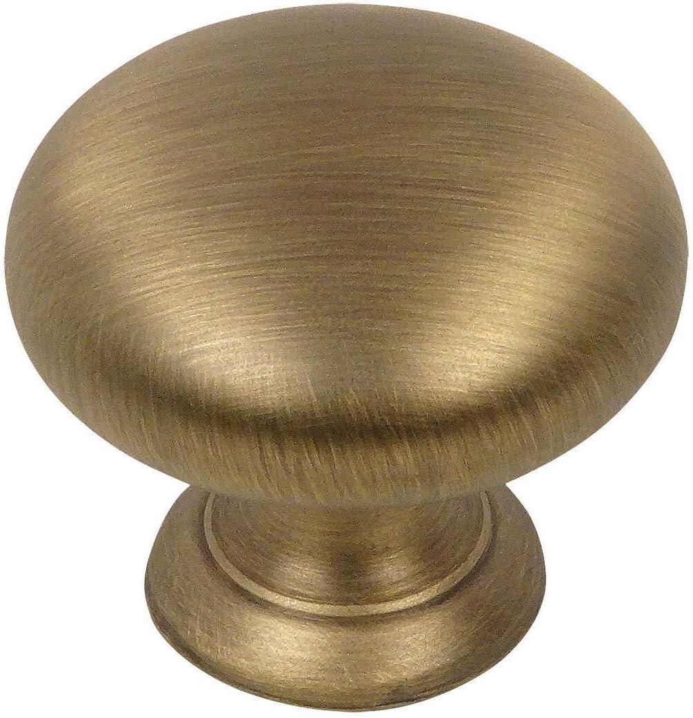Cosmas 25 Pack 4950BAB Brushed Antique Brass Cabinet Hardware Round Mushroom Knob - 1-14 Diameter