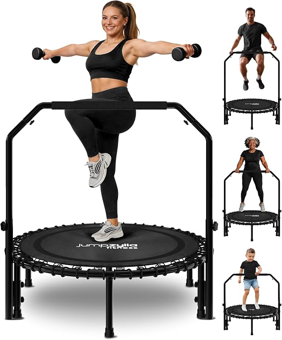 JUMPZYLLA Mini Rebounder Trampoline for Adults, Fitness Trampoline with Bar