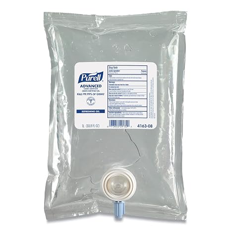 PURELL Advanced Hand Sanitizer Green Certified Gel, Fragrance Free, 1000 mL Refill for CS2 and NXT Manual Hand Sanitizer Dispenser (Pack of 8) - 4163-08