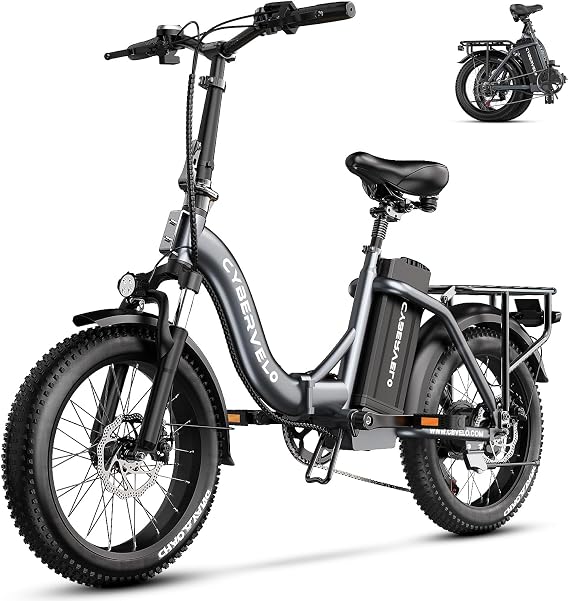Cybervelo 750W Folding Electric Bike,48V 20AH Removable Battery EBike,20MPH,80 Miles Max Range Electric Bike for Adults, 20" Fat TireFoldable ebike, Adult Electric Bicycles