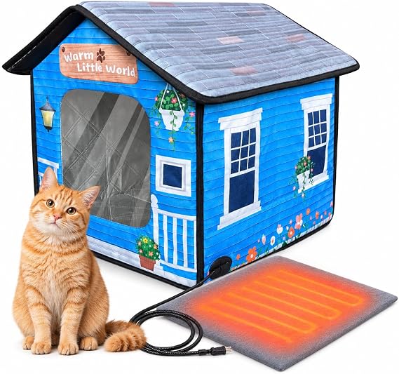 Outdoor Cat House Watherproof,Durable Heated and Igloo Houses for Cats Outside,Dual Escape Door,Insulated,Easy Assembly Safety Outside Pet Shelter in Winter/Summer