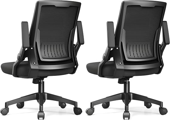 GTPLAYER Ergonomic Office Chair with Flip-up Armrests Executive Computer Chair for Home Office, Breathable Mesh & Comfy Lumbar Support, Pack of 2, Black