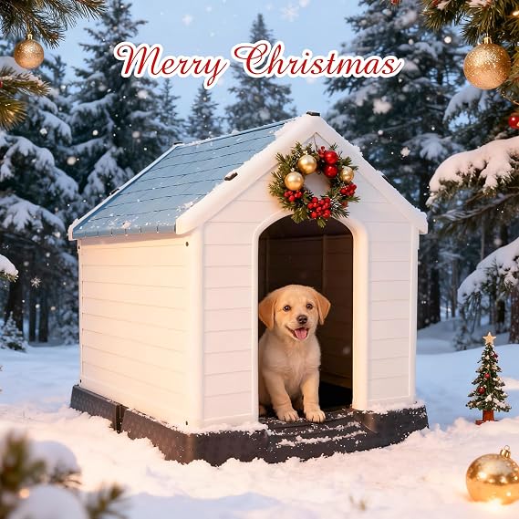 Large Plastic Dog House, Dog Kennel Outdoor Waterproof Doghouse Casas para Perros, Puppy Shelter Elevated Floor and Air Vents Igloo Dog House, for Small Medium Large Dogs Outdoor Indoor, Blue