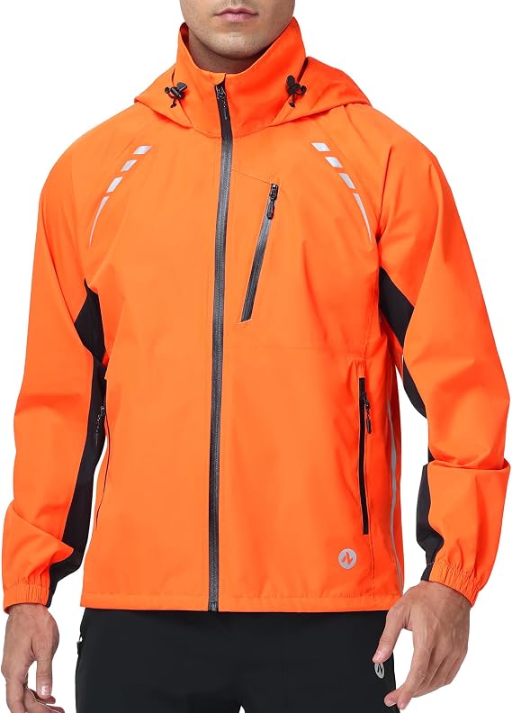 Nepest Waterproof Cycling Jacket Men's - 10K H2O Rain Protection + 5K Breathability - 6 Pockets, Reflective, UPF50+, Windproof Coat for MTB Running & Hiking
