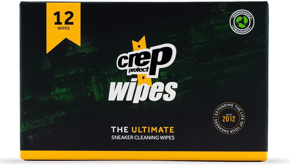 Crep Protect Shoe Wipes - Biodegradable, Dual-Sided Sneaker Cleaning Wipes for Quick Dirt & Scuff Removal - Individually Wrapped (Pack of 12)
