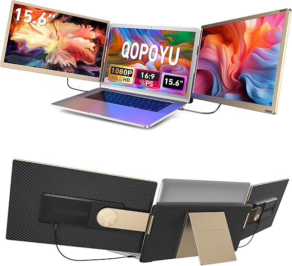 Laptop Screen Extender, 15.6" FHD 1080P Triple Portable Monitor Ultra-Slim Laptop Monitor Extender for 13"-17.3" with Speakers, HDMI/USB-C Plug-Play Extended Screen for Windows Android