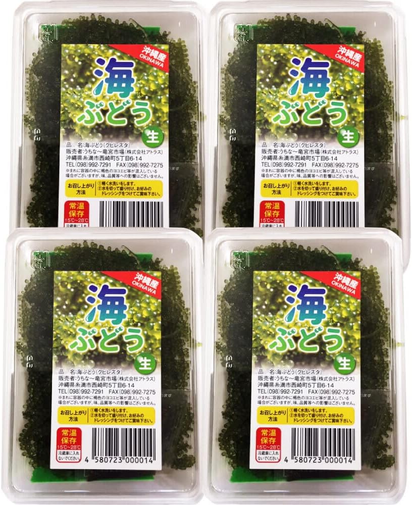 Uchinaa Ryugu Market Raw Sea Grapes 100g x 4 Packs 400g Okinawa Prefecture-Produced Special Sea Cucumber Sauce Included 100g Individually Packaged Pack Okinawa Cuisine Okinawa Izakaya No Salt