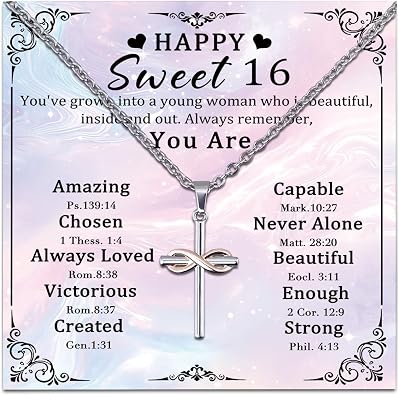16 Birthday Gifts for Girls Sweet 16 Gifts for Girls Cross Necklace for Girls 16th Birthday Party Decorations Sweet Sixteen Girl Sister Daughter Happy Birthday Decorations Cute Stuff for Her Sixteen Necklace