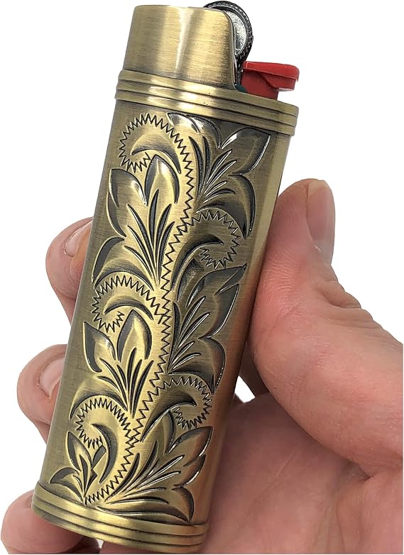Vintage Metal Lighter Case Cover Holder fits BIC Full Standard Size Lighter J6 Metal Lighter Case Cover Holder Vintage Retro Lighter case in Bronze Color