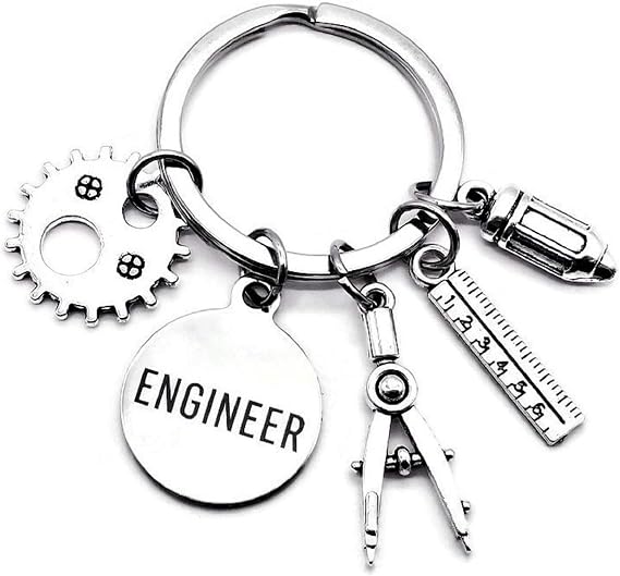 Kit's Kiss Engineer Keychain Mechanical Mathematics Structural Design Engineering Teacher Student Graduation Gift Gear Ruler Compass Pencil Charms Keyring